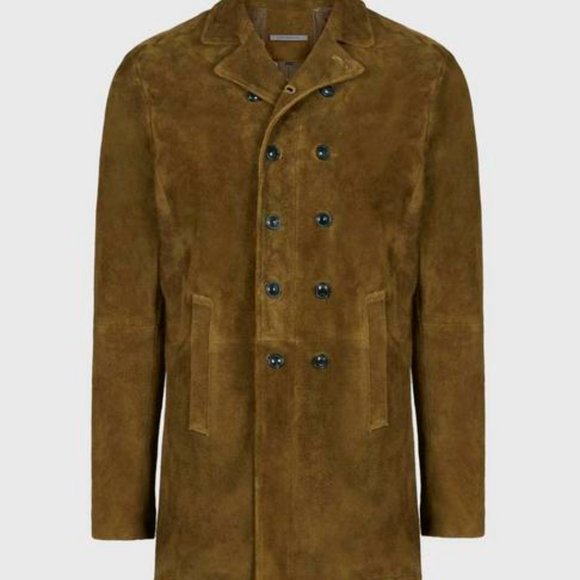 John Varvatos BRUSHED SUEDE DOUBLE BREASTED COAT IN WALNUT - Picture 9 of 11